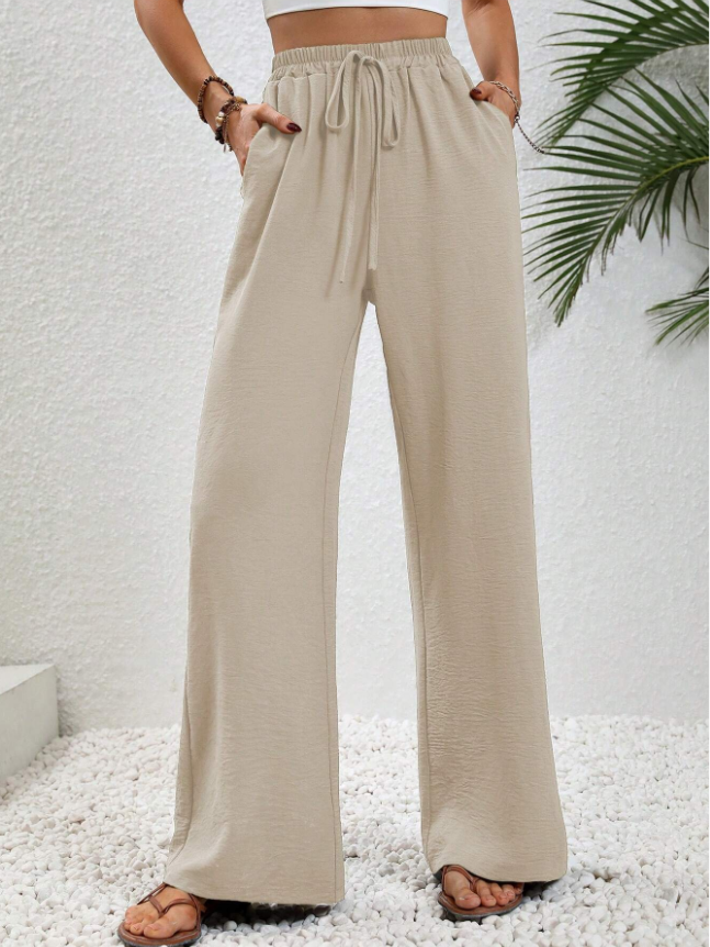 Minimalist Wide Leg Pants with Drawstring Waist