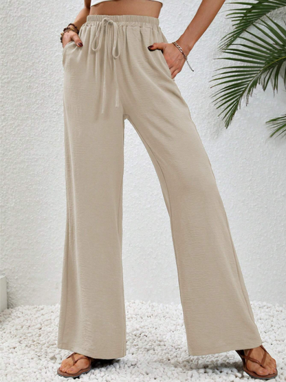 Minimalist Wide Leg Pants with Drawstring Waist