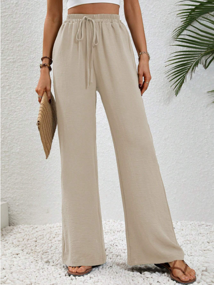 Minimalist Wide Leg Pants with Drawstring Waist